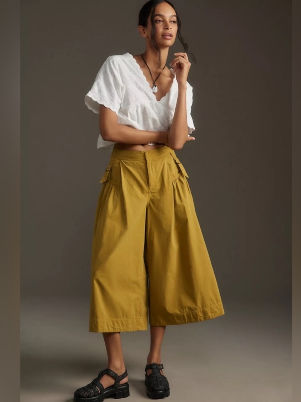 Anthropologie Poplin Culotte Cropped Pleated Wide Leg  Pants size 6